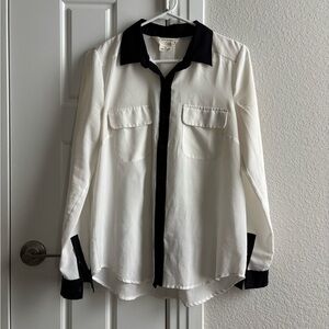 Coincidence & Chance white/black sheer button-down blouse (size M)